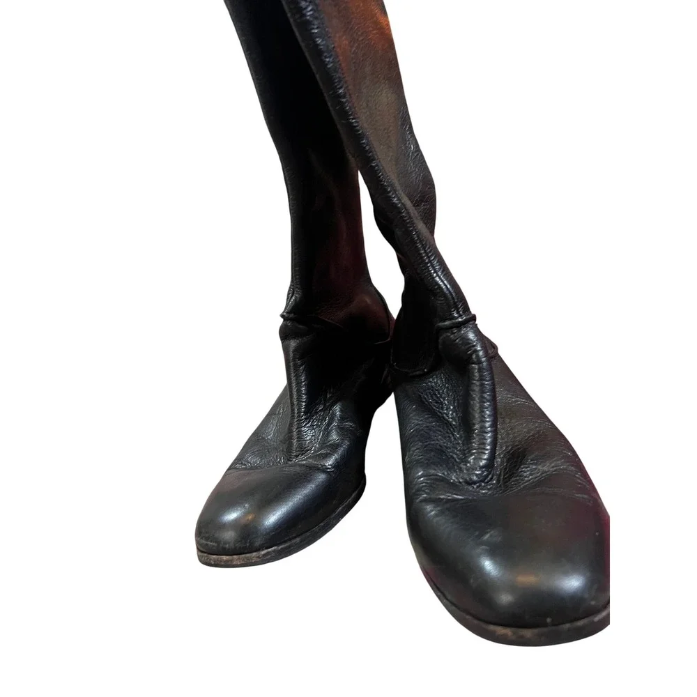 Via Spiga Black Leather Knee High Boots Zip Back Wedge‎ Heel Womens Size 8